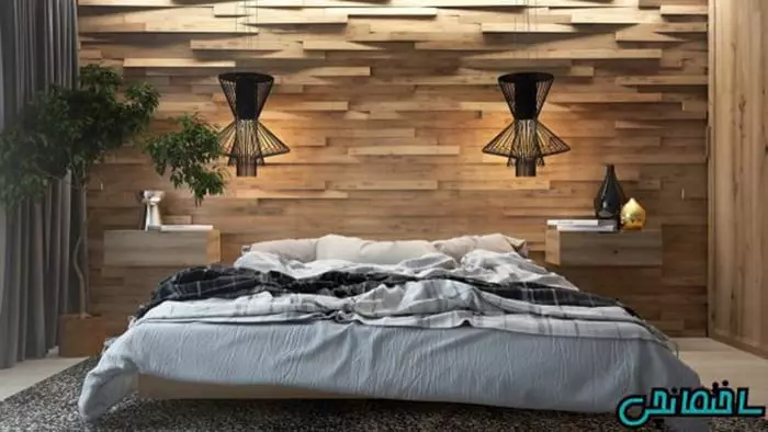 دیوارپوش چوبی در اتاق خواب