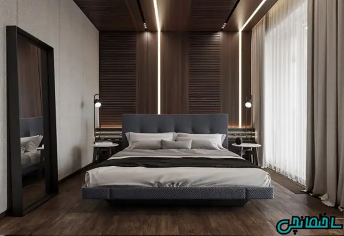 استفاده از دیوارکوب چوبی در اتاق خواب