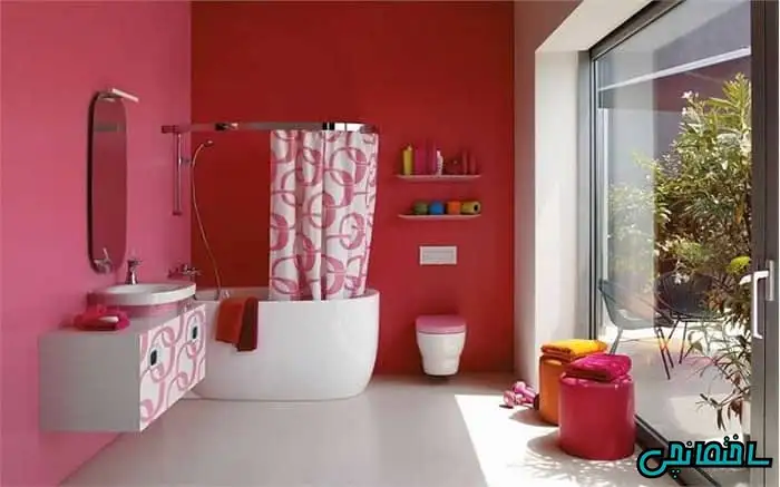 دیزاین قرمز حمام و سرویس بهداشتی