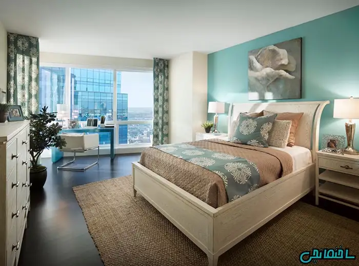 استفاده از رنگ آبی فیروزه ای در طراحی اتاق خواب