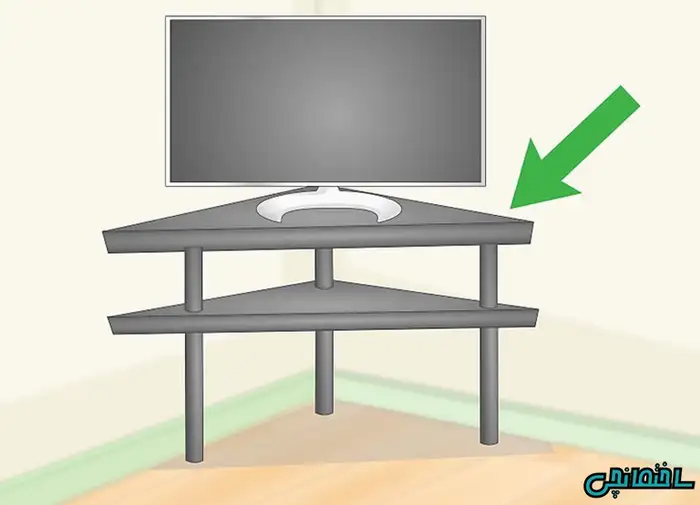 استفاده از میز تلویزیون زاویه دار در گوشه اتاق
